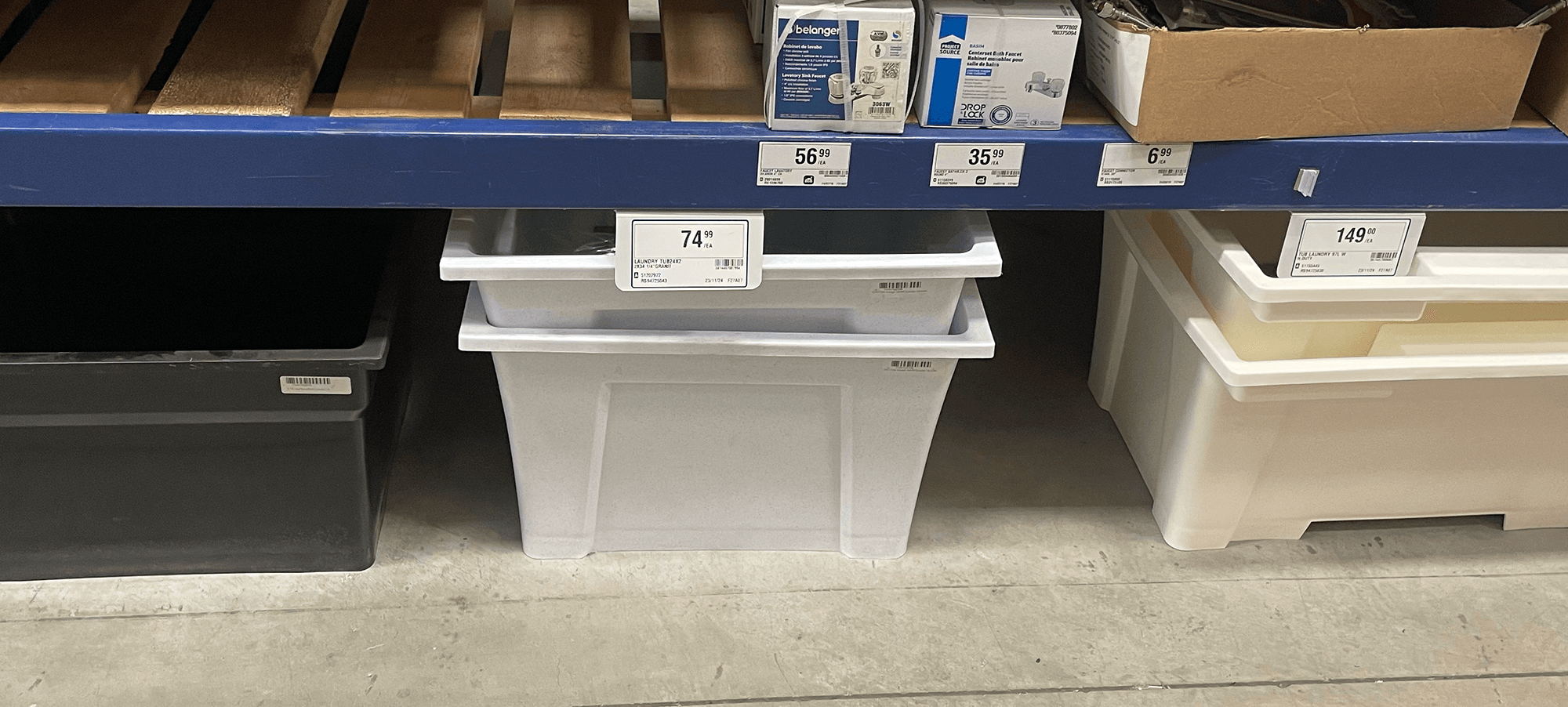Stock laundry tubs at the local hardware store