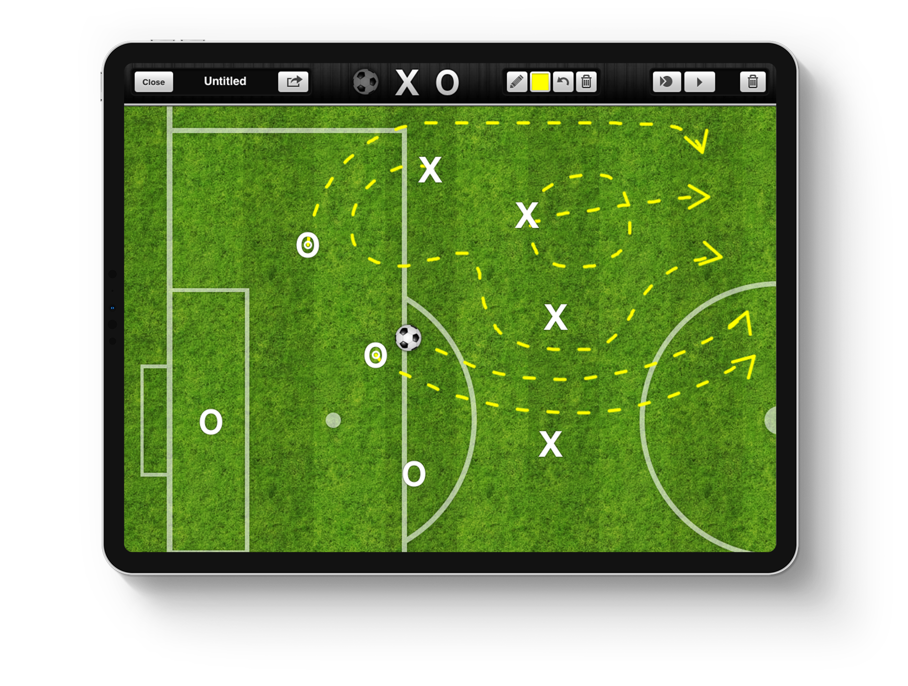Soccer play book annotations and pathways on huddleboard ipad app